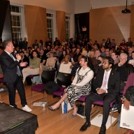 Out gay Assemblymember Tony Simone of Manhattan speaks to the crowd at a post-election town hall at the LGBT Community Center in New York City on Nov. 13.