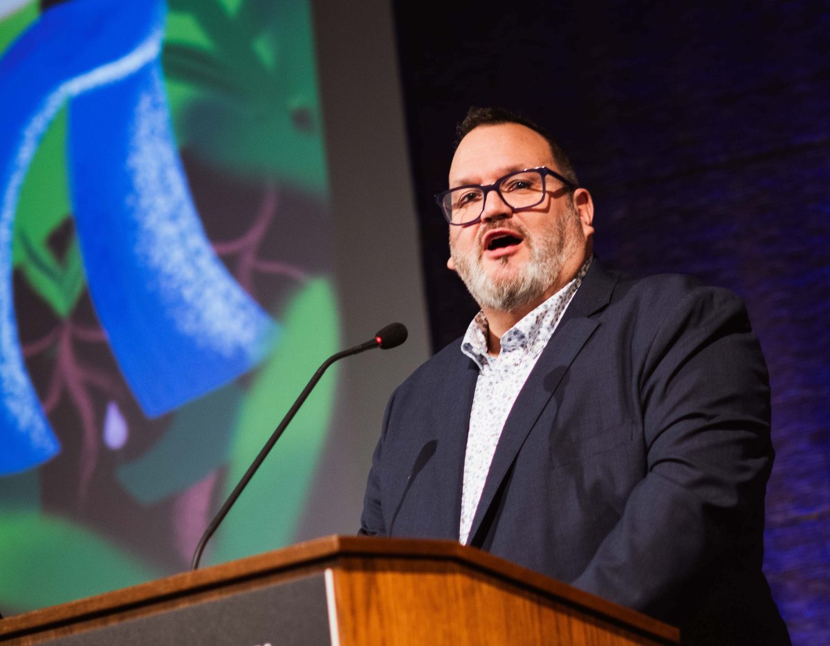 American LGBTQ+ Museum executive director Ben Garcia delivers remarks on stage at the museum's groundbreaking ceremony on Dec. 3 at the New-York Historical Society’s auditorium.