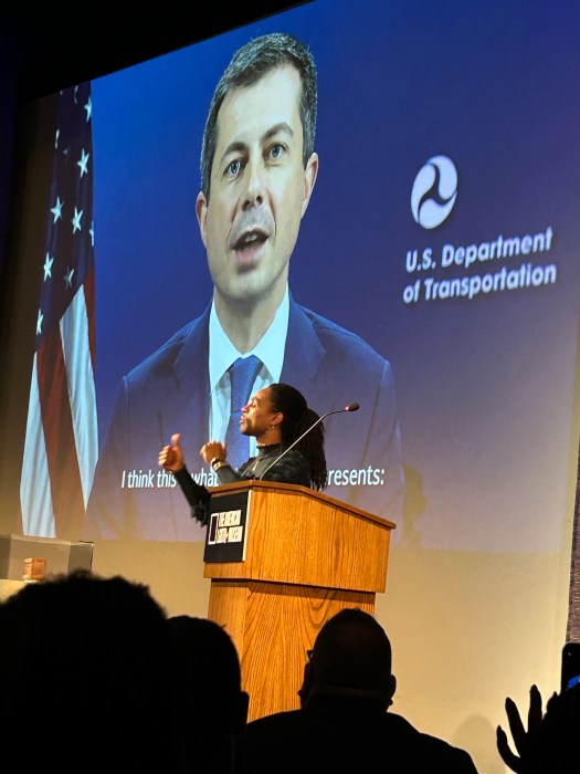 Transportation Secretary Pete Buttigieg delivers remarks virtually at the American LGBTQ+ Museum's "Building Pride" event.