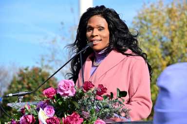 Peppermint serves as emcee at a rally at the Supreme Court in 2024.