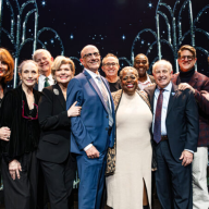 (From left to right) Beth Leavel, Bebe Neuwirth, Phil Birsh, Debra Monk, Tom Viola, Lillias White, Norm Lewis, Joe Benincasa, Christopher Sieber, and Jonathan Groff.