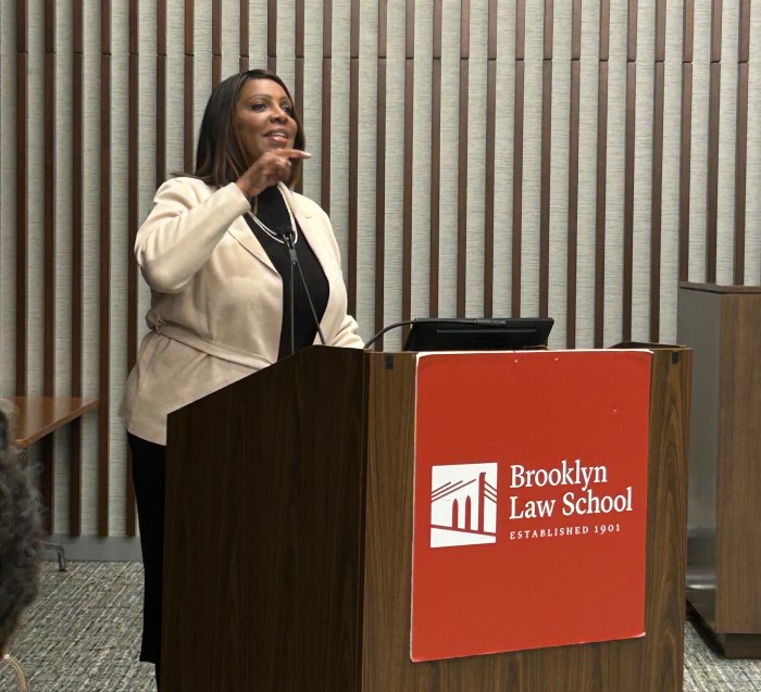 New York State Attorney General Letitia James delivers remarks at Judge Jennings' swearing-in ceremony.