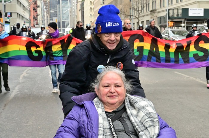 A sign of the times along Sixth Ave. at the People's March on Jan. 18.