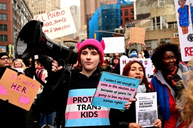 Standing up for trans youth during the Jan. 18 People's March in New York City.