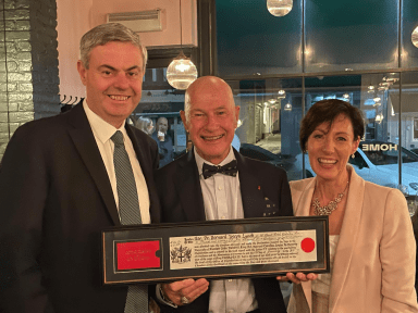 Irish Ambassador to the UK Martin Fraser (left) with Bernárd Lynch and Deirdre Fraser.