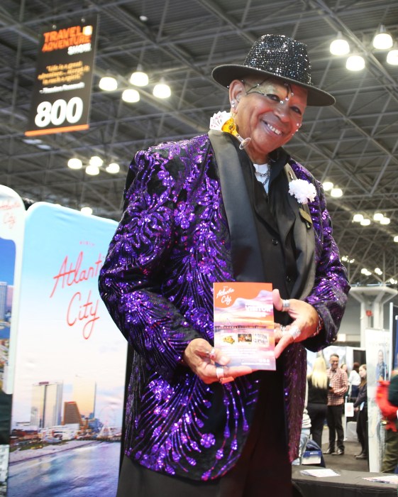 Atlantic City, a destination popular with LGBTQ and other travelers, was represented by performance artist Mackie the Stilt Walker, whose real name is John McNair, at the New York Travel and Adventure Show. 