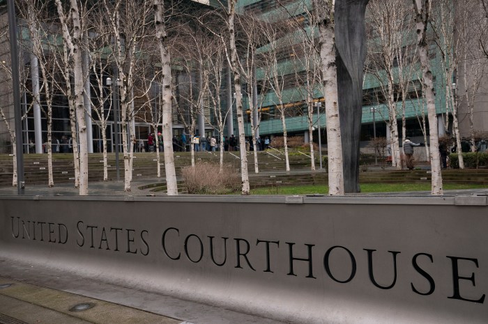 The William Kenzo Nakamura United States Courthouse is seen during a hearing in the multi-state lawsuit over President Trump's order ending all federal funding or support for gender-affirming care for people younger than 19, outside a courthouse in Seattle, Washington, U.S., February 14, 2025.