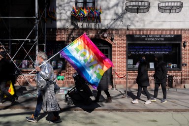 Outside the Stonewall Inn and the Stonewall National Monument, in New York City, U.S., February 14, 2025.