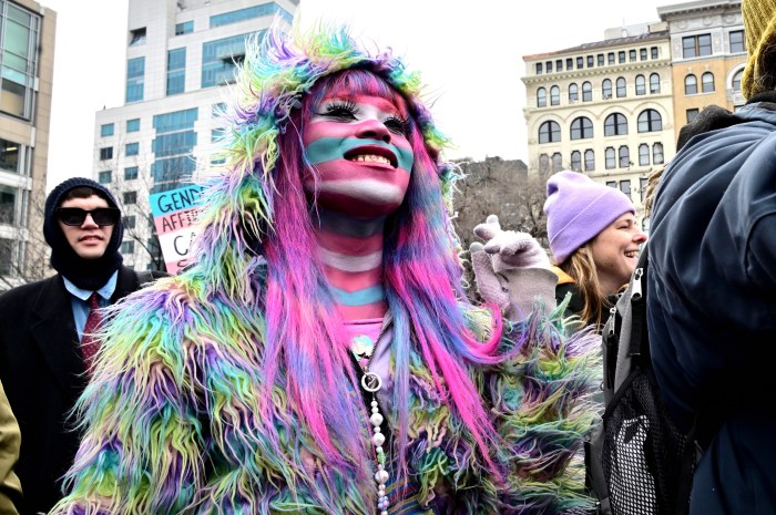 Embodying the colors of the Trans Flag.