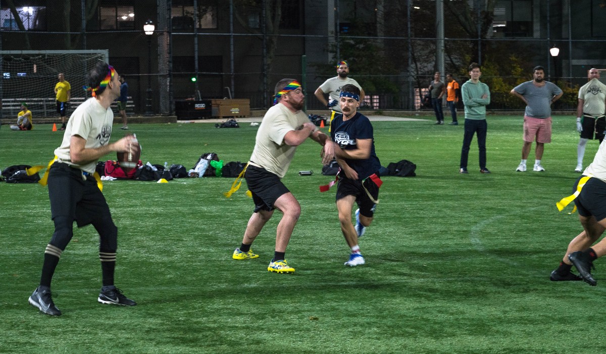 Players compete in the New York Gay Football League.