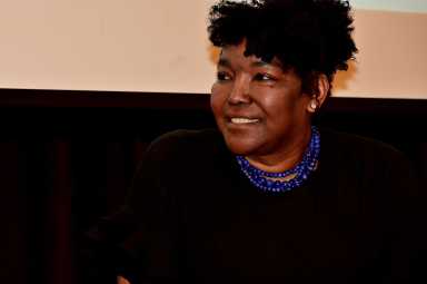 Kiara St. James during a Transgender Day of Visibility event at the LGBT Center in 2025.