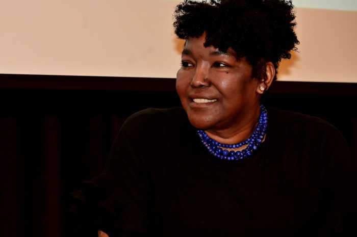 Kiara St. James during a Transgender Day of Visibility event at the LGBT Center in 2025.
