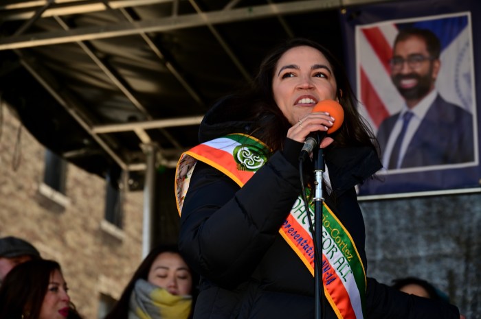 Congressmember Alexandria Ocasio-Cortez delivers remarks.