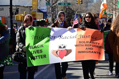 The Irish for Racial Justice contingent moves along during St. Pat's for All on March 2.