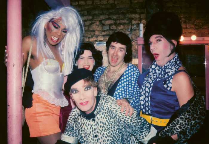 RuPaul, Billy Beyond, Larry Tee, Hapi Phace, and Hattie Hathaway (front) at the Pyramid, circa 1980s. 