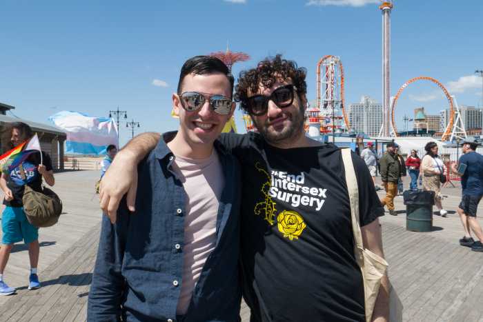 Gabriel Lewenstein of the Stonewall Democratic Club of New York City with community organizer Adam Eli.