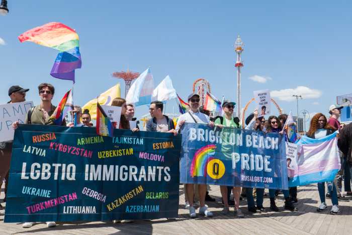The lead banner of the 2025 Brighton Beach Pride March in Brooklyn.