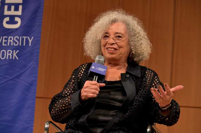 Angela Davis speaks to the crowd during the CLAGS event.