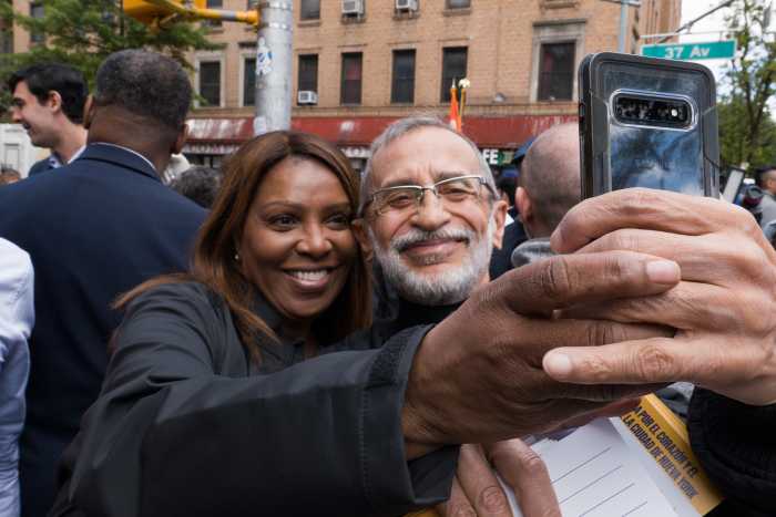 Attorney General Letitia James takes a selfie.