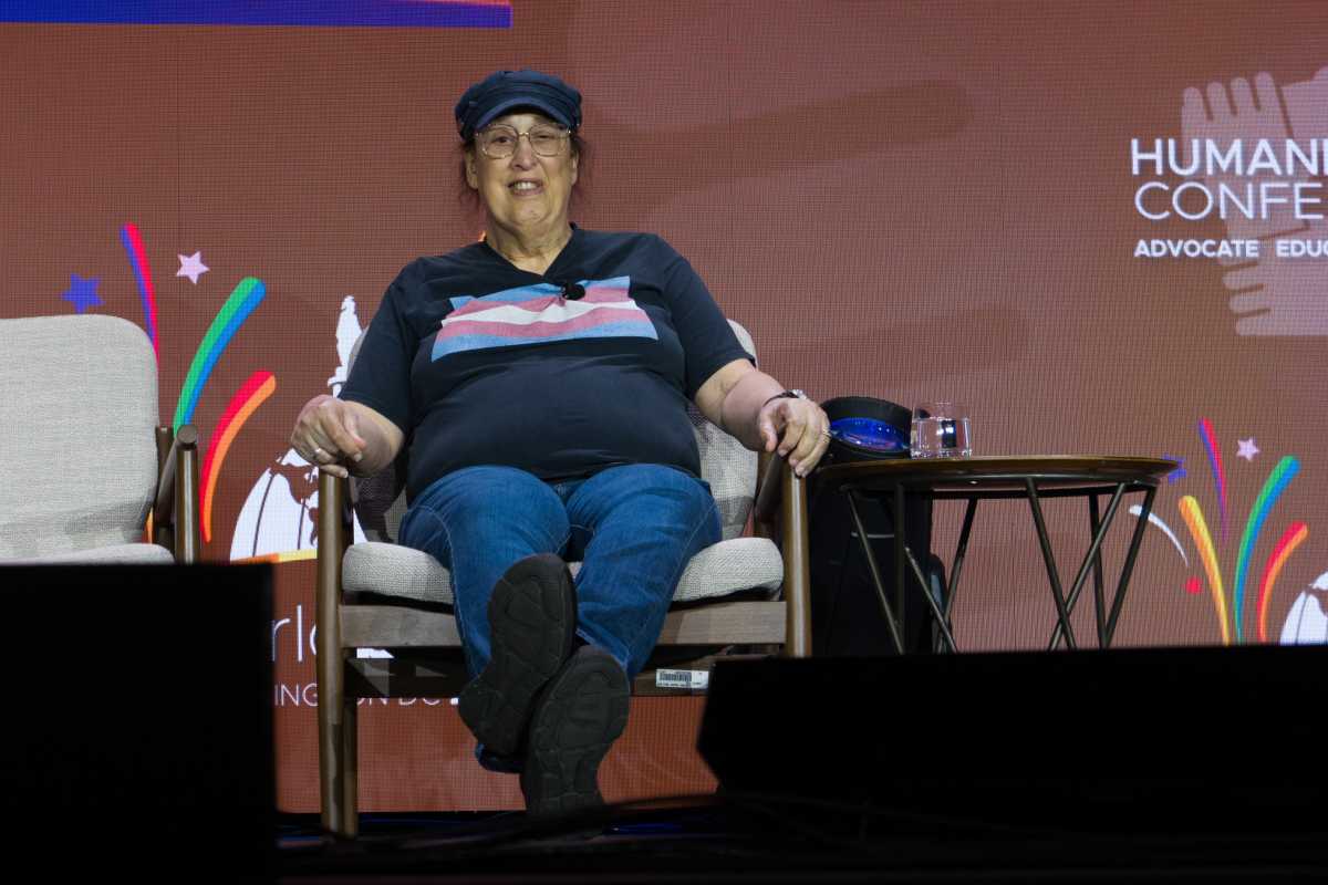 Monica Helms, creator of the Trans Flag, participates in a panel discussion at WorldPride 2025 in Washington.