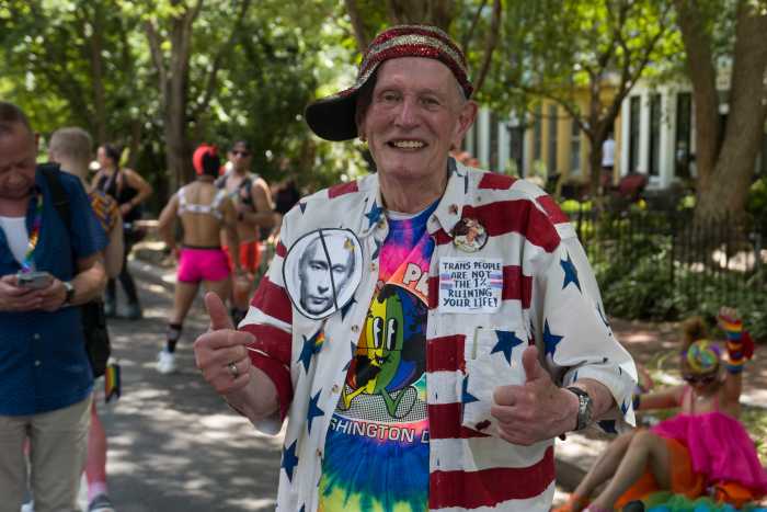Longtime LGBTQ activist Randy Wicker flashes a thumbs up!