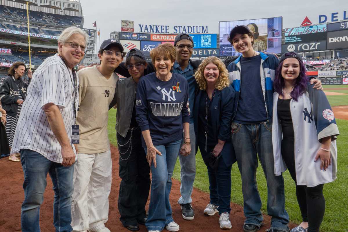 From right to left: Stonewall Inn co-owner Kurt Kelly; Zamuel Duran Yepes of Brooklyn; Kai Almonte Valera of the Bronx; Stonewall Inn Gives Back board member Lorna Luft; anonymous Queens honoree; Stonewall Inn co-owner Stacy Lentz; Nico Weisberger of Manhattan; andLucianna Lombardi of Staten Island.