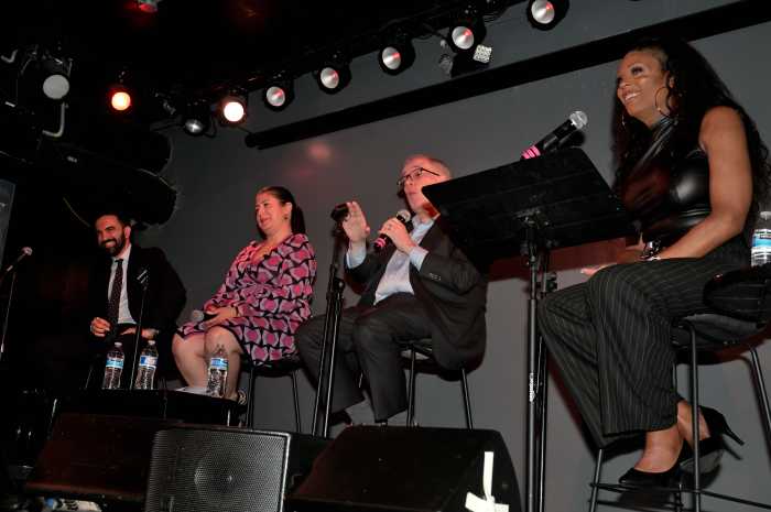 Assemblymember Zohran Mamdani, State Senator Jessica Ramos, former Comptroller Scott Stringer, and moderator Miss Peppermint.