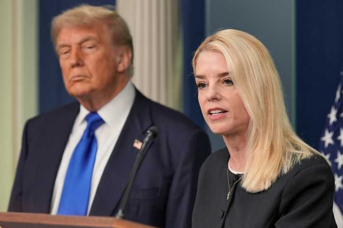 U.S. Attorney General Pam Bondi speaks to the media alongside US President Donald Trump in the Press Briefing Room at the White House in Washington D.C., June 27, 2025.