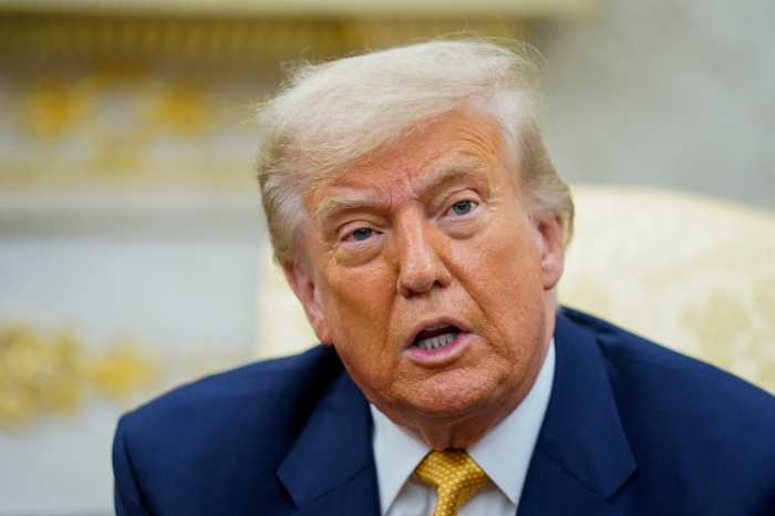 President Donald Trump speaks in the Oval Office at the White House in Washington, D.C., U.S., July 16, 2025.