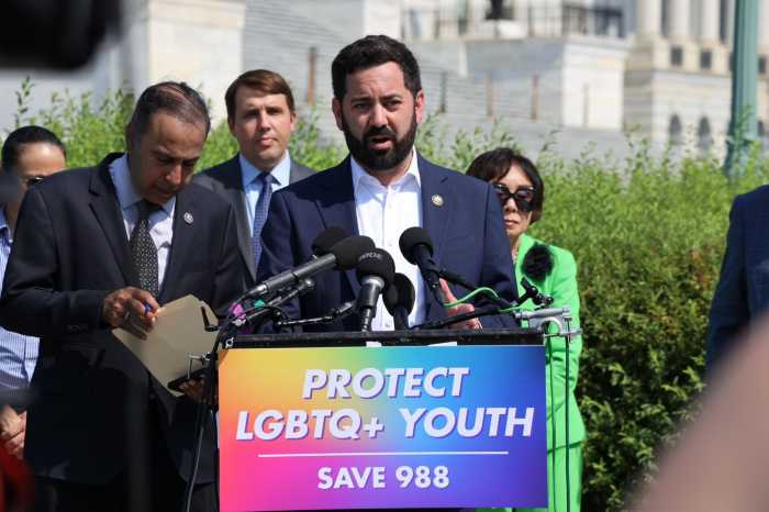 Congressmember Mike Lawler of New York speaks in Washington on July 17 during a press conference to support the LGBTQ hotline.