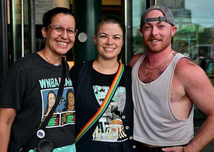 From left, Queens Councilmember Tiffany Cabán, a co-chair of the Council's LGBTQIA+ Caucus, enjoys Pride night festivities with friends.