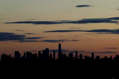 A view of the Manhattan skyline from Flushing Meadows, New York, on August 27, 2025.