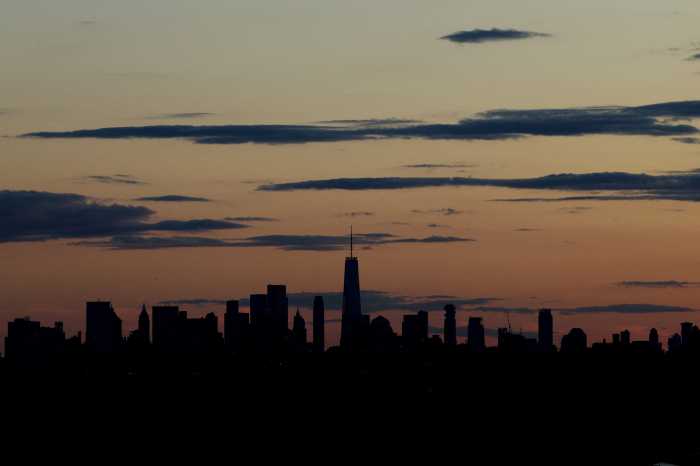 A view of the Manhattan skyline from Flushing Meadows, New York, on August 27, 2025.