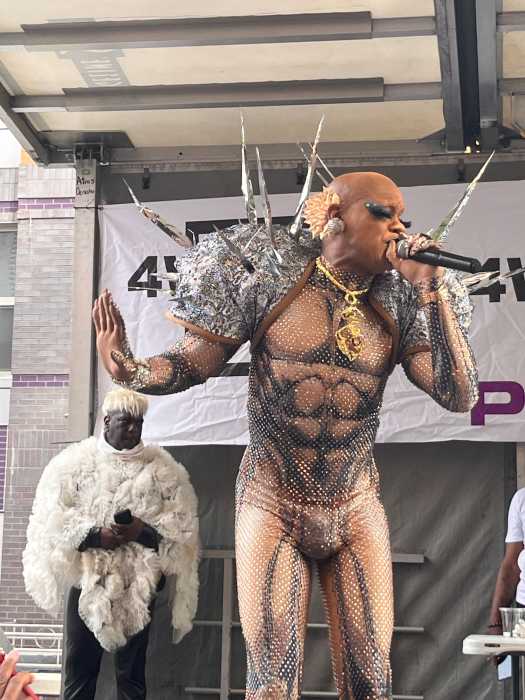 Kevin Aviance engages the crowd during the block party.