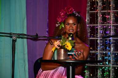 Podcast host, journalist, and activist Raquel Willis speaks to the crowd at Stonewall in commemoration of what would have been Marsha P. Johnson's 80th birthday.