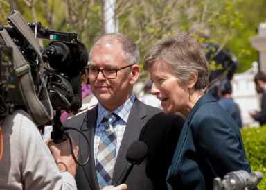 Attorney Mary Bonauto of GLAD Law with Jim Obergefell outside the Supreme Court on June 26, 2015.
