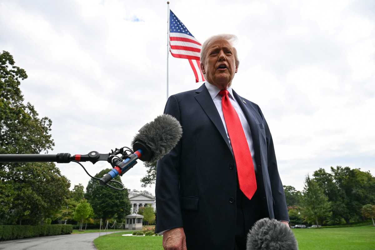 US President Donald Trump talks to the press as he departs the South Lawn of the White House for the U.S. Open, in Washington, U.S., September 7, 2025.