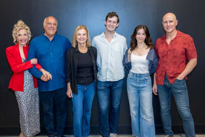 (L to R) Pamela Shaw, Alan Ceppos, Audrey Heffernan Meyer, Brian Mason, Molly Chiffer, and Jordan Lage in "The Art of Leaving."