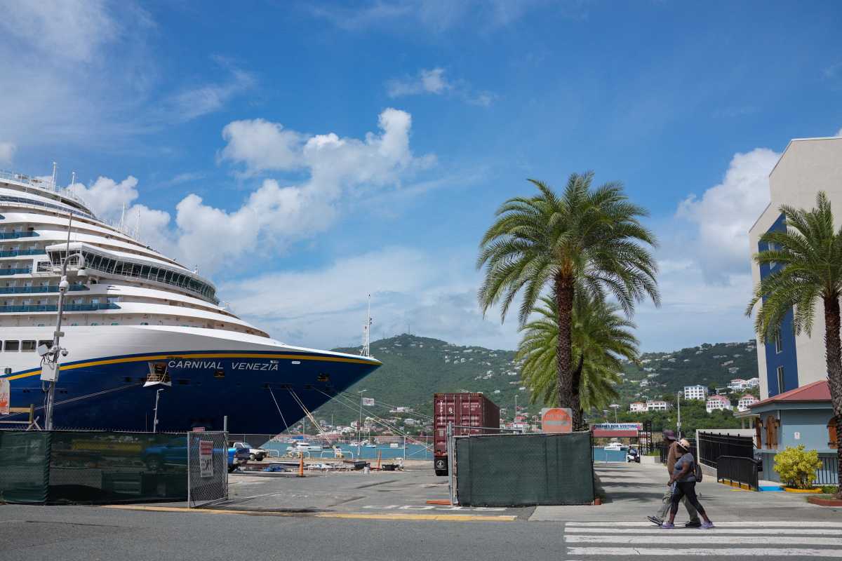 A cruise ship is docked on St. Thomas, U.S. Virgin Islands, October 22, 2025.