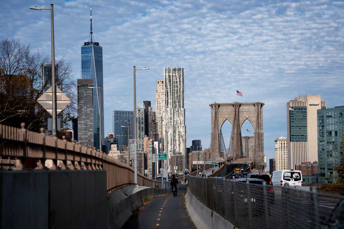 The Brooklyn Bridge and parts of the New York City skyline are visible on Nov. 5, 2025.