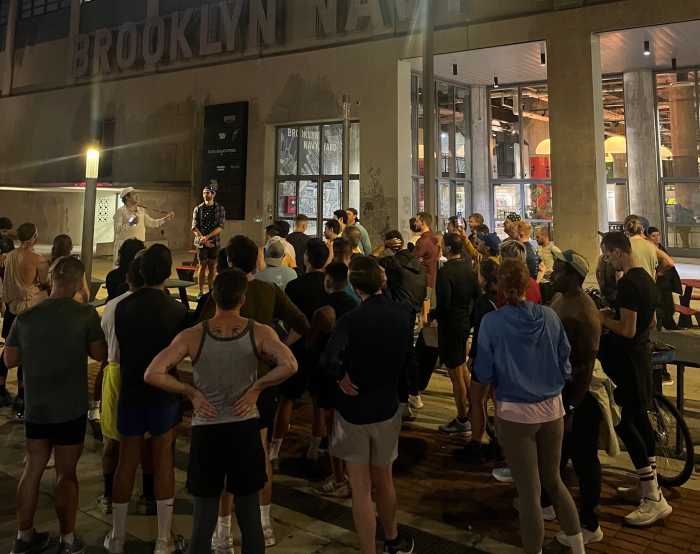 A stop at the Brooklyn Navy Yard during the Queer Ghosts of Brooklyn running tour.