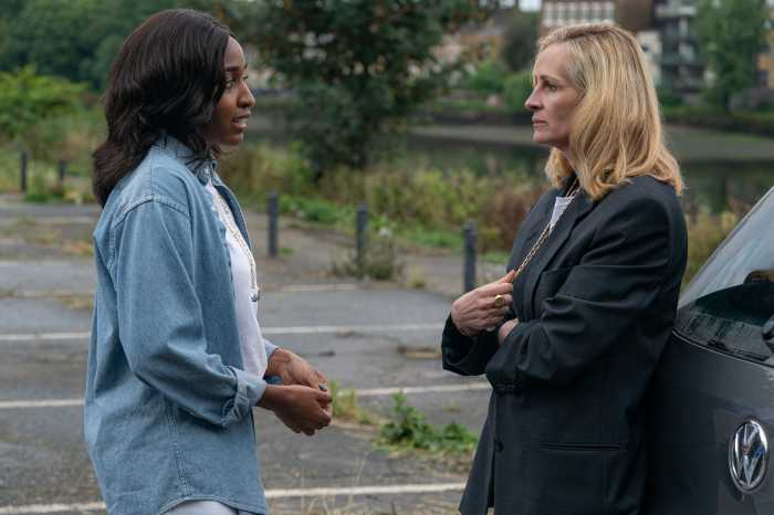 (L to R) Ayo Edebiri as Maggie and Julia Roberts as Alma in "After the Hunt."
