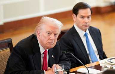 U.S. President Donald Trump and Secretary of State Marco Rubio attend a dinner with the leaders of the C5+1Central Asian countries of Kazakhstan, Kyrgyzstan, Tajikistan, Turkmenistan, and Uzbekistan, in the East Room of the White House in Washington, D.C., U.S., November 6, 2025.