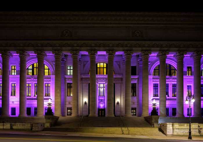 The State Education Building lit up in commemoration of Transgender Day of Remembrance.