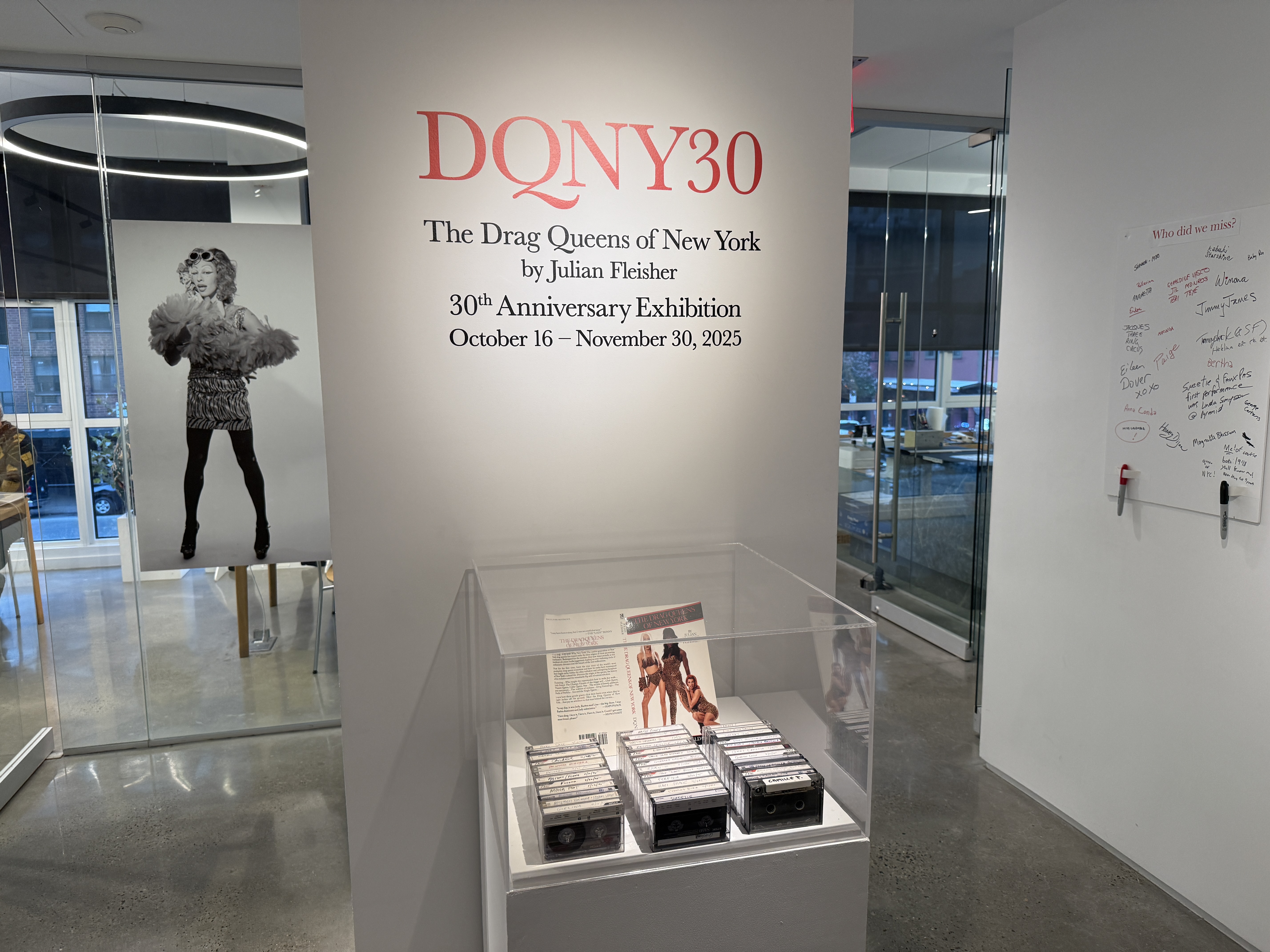 An exhibit on display offers highlights from New York City's drag history, as chronicled in the book, “The Drag Queens of New York," by Julian Fleisher.