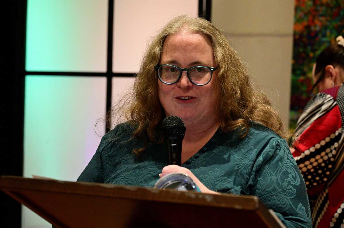 Kate Barnhart delivers remarks at her birthday fundraiser on Nov. 11.