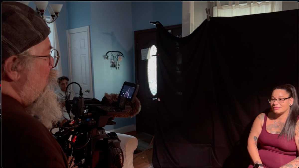 Filmmaker Charlie Spickler (left) on the set of "Outcast Nation."