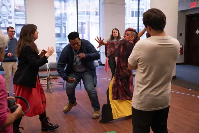 Cast members rehearase “Bum Bum: Or, This Farce Has Autism."
