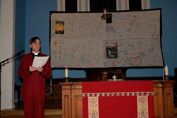 Pastor Andrew Patty a St. John's, where parts of the AIDS Memorial Quilt will be on display all week.