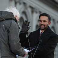Mayor Zohran Mamdani is sworn in by Vermont Senator Bernie Sanders.